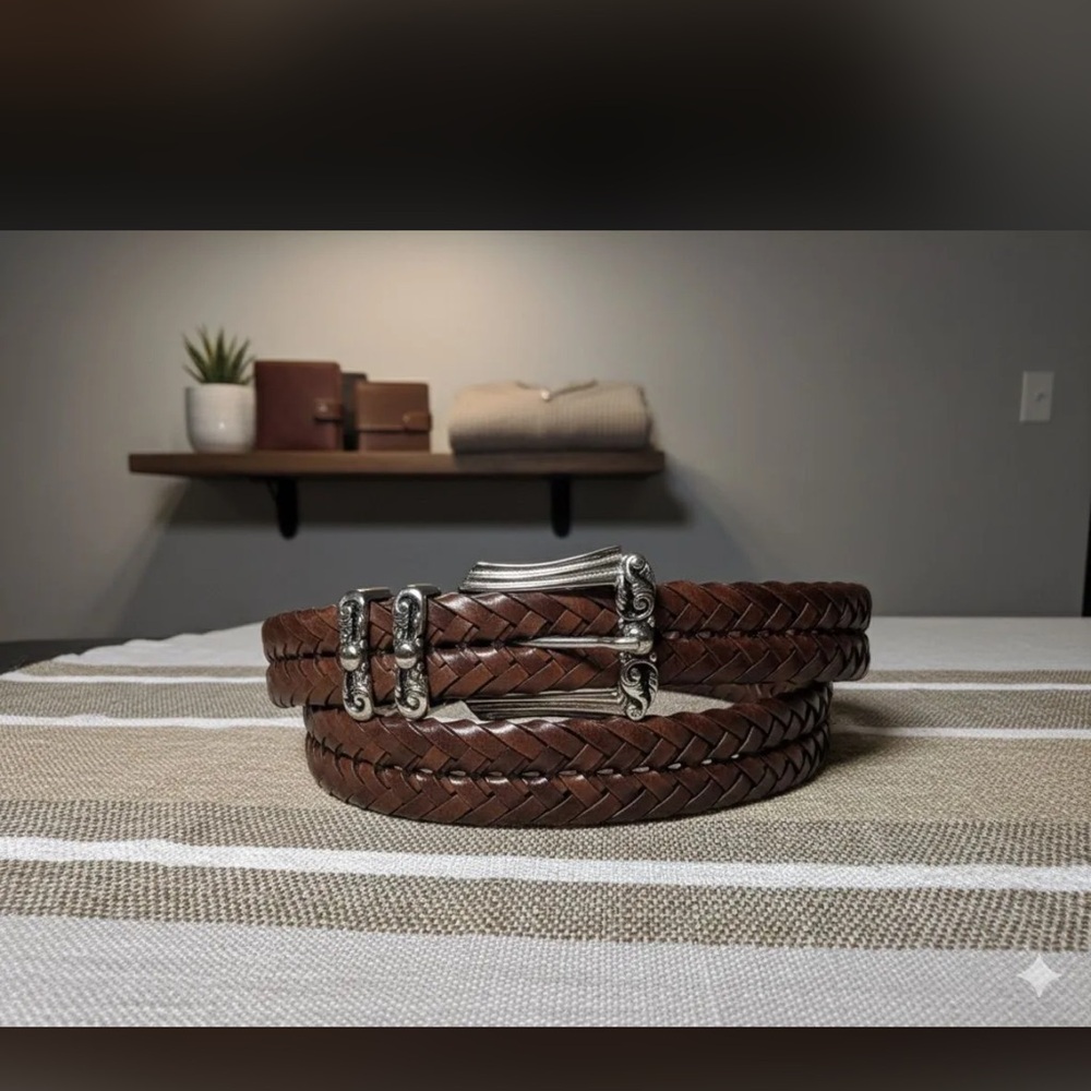 Brighton Brown Braided Leather Belt with Silver Brass Buckle